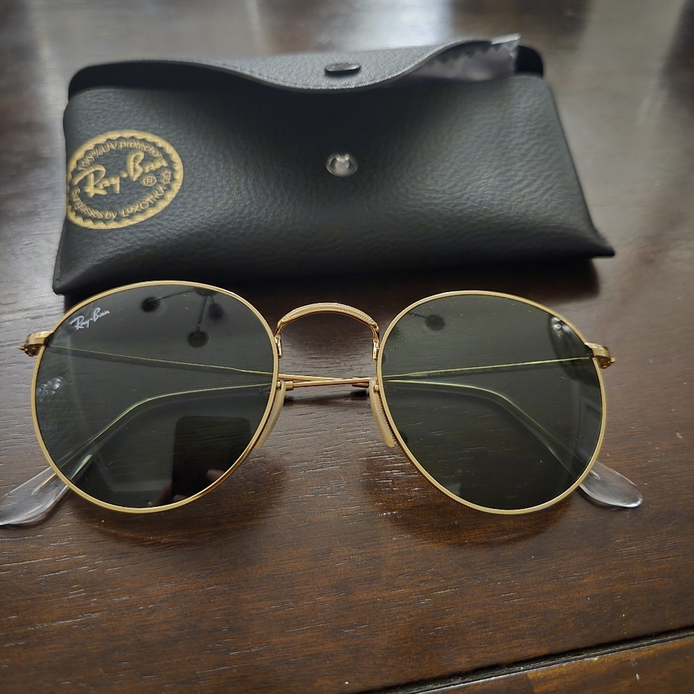 Ray Ban 3447 Gold Round Sunglasses - Picture 2 of 5